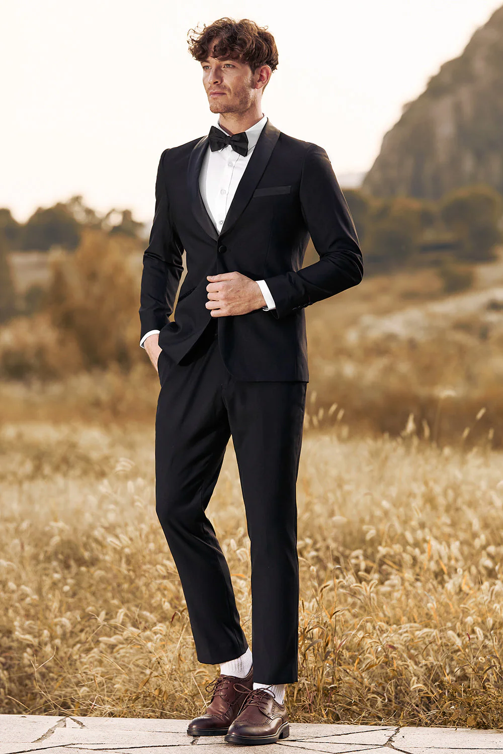 Black 3-Pieces Shawl Lapel Slim Fit Men's Suits - Image 3