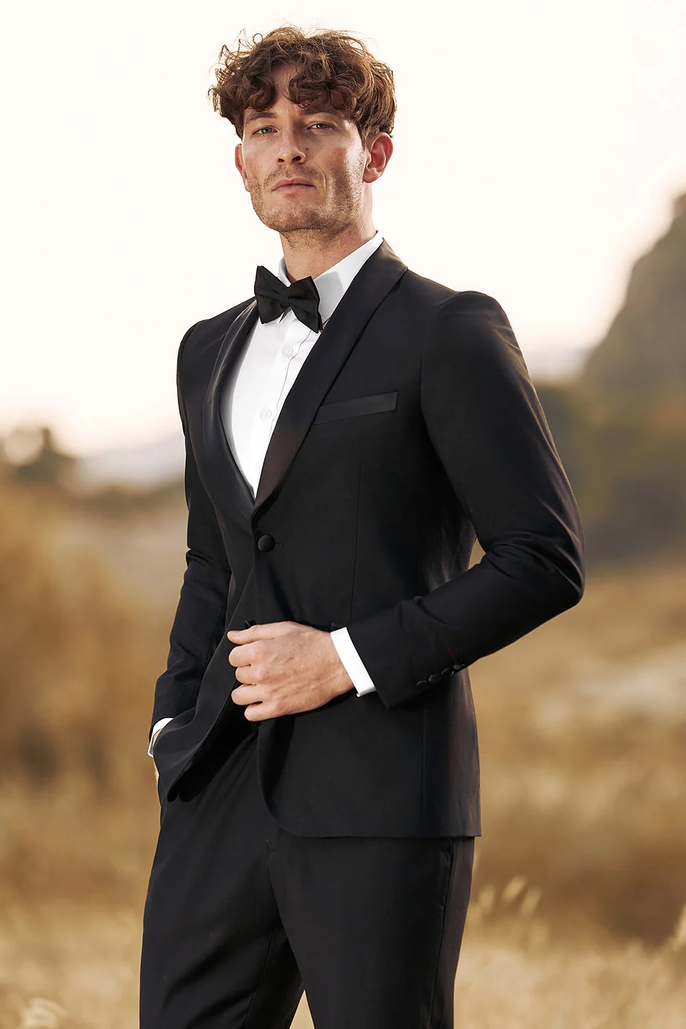 Black 3-Pieces Shawl Lapel Slim Fit Men's Suits - Image 5