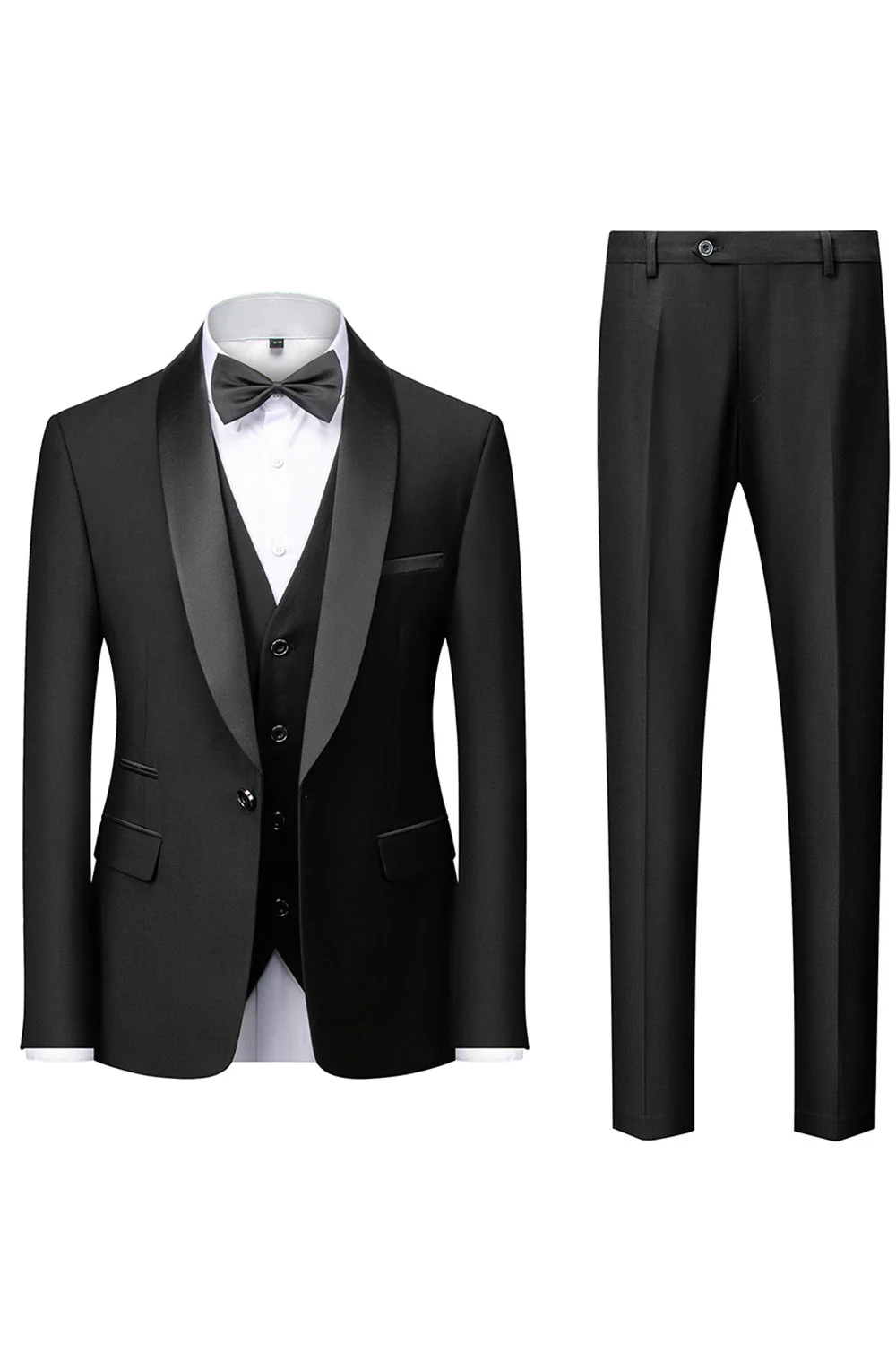 Black 3-Pieces Shawl Lapel Slim Fit Men's Suits - Image 7