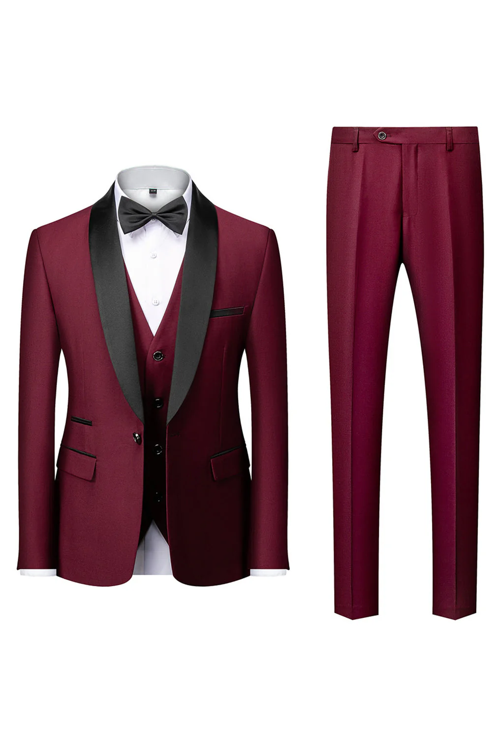 Black 3-Pieces Shawl Lapel Slim Fit Men's Suits - Image 9