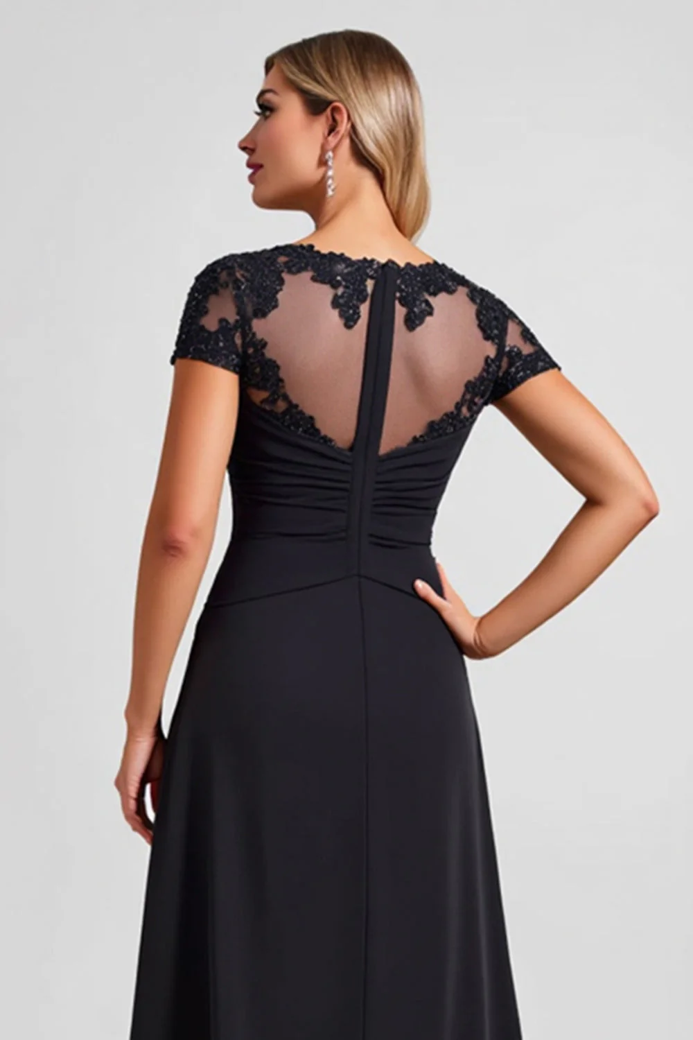 Black A Line Chiffon Applique Mother of the Bride Dress with Slit - Image 4