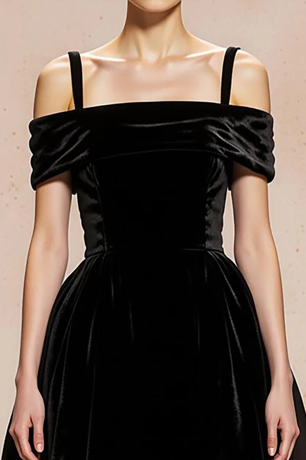 Black A-Line Cold Shoulder Velvet Long Evening Dress - Image 3