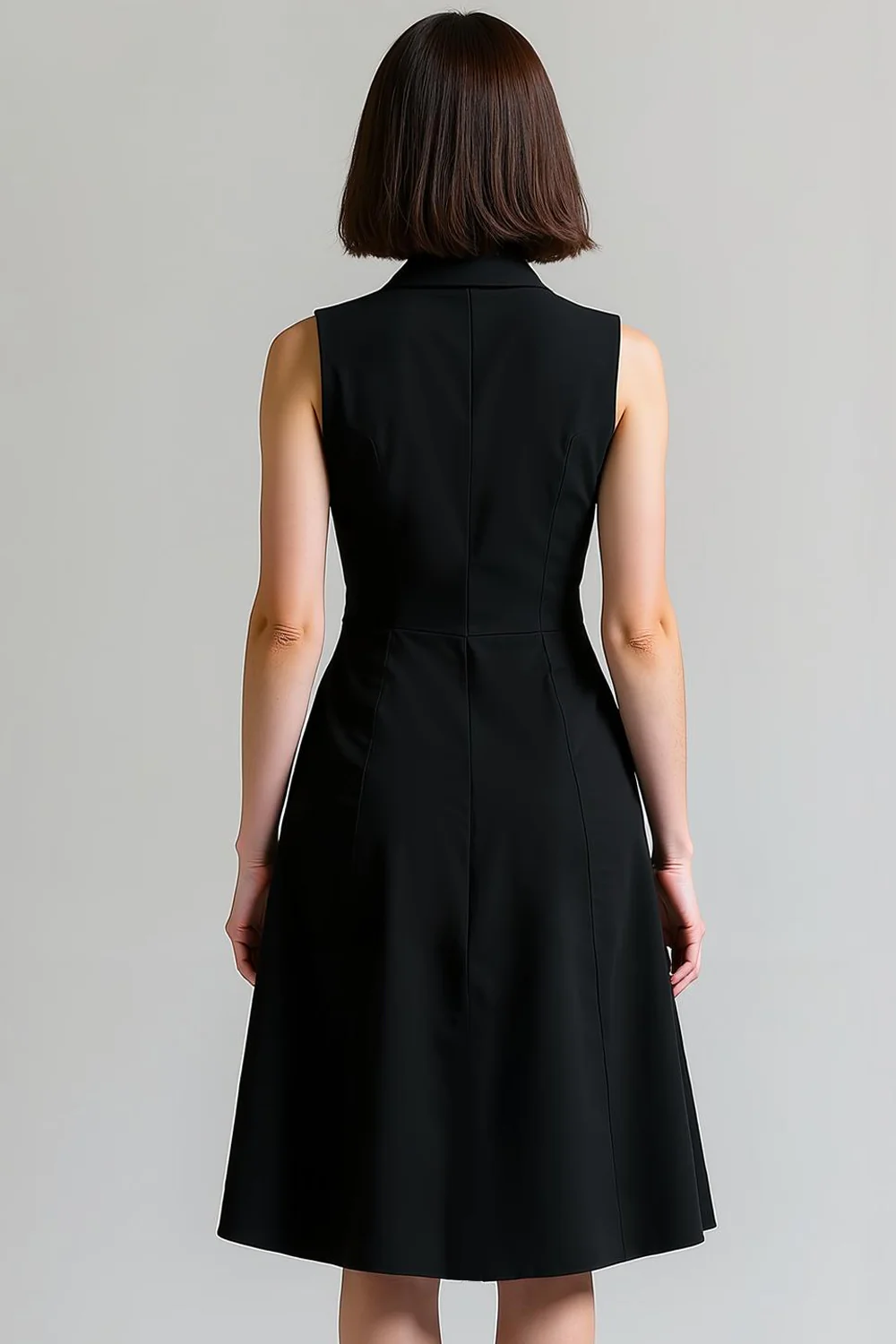 Black A Line Sleeveless Single Breasted Notched Lapel Midi Work Dress - Image 2