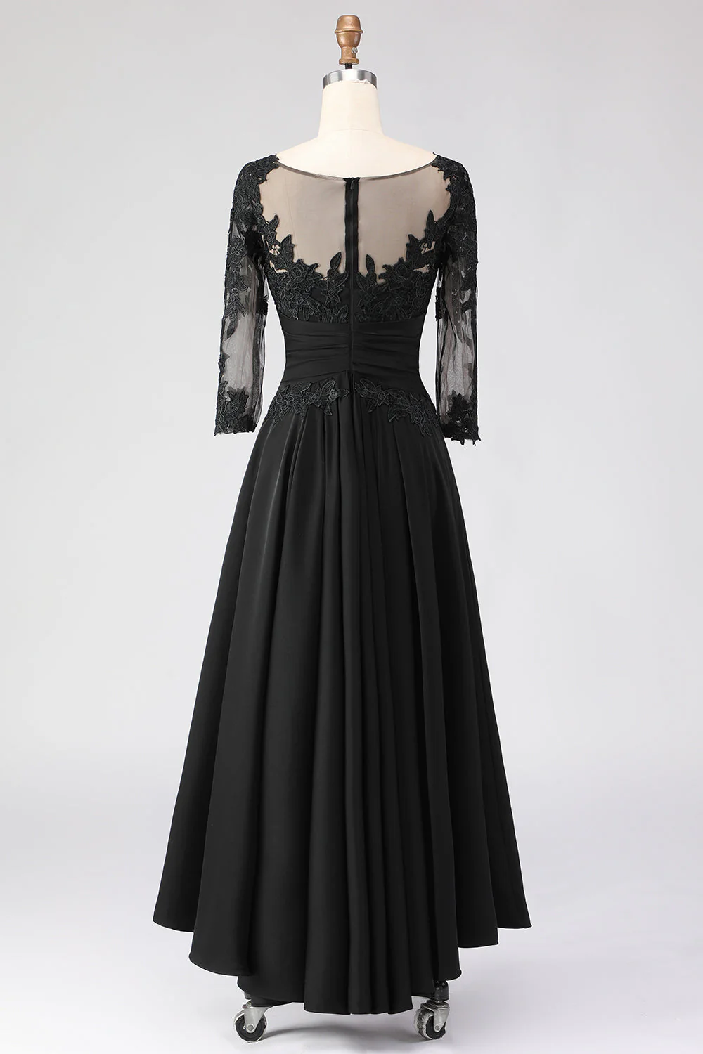 Black A Line Tea Length 3/4 Sleeve Mother of the Bride Dress with Appliques - Image 2