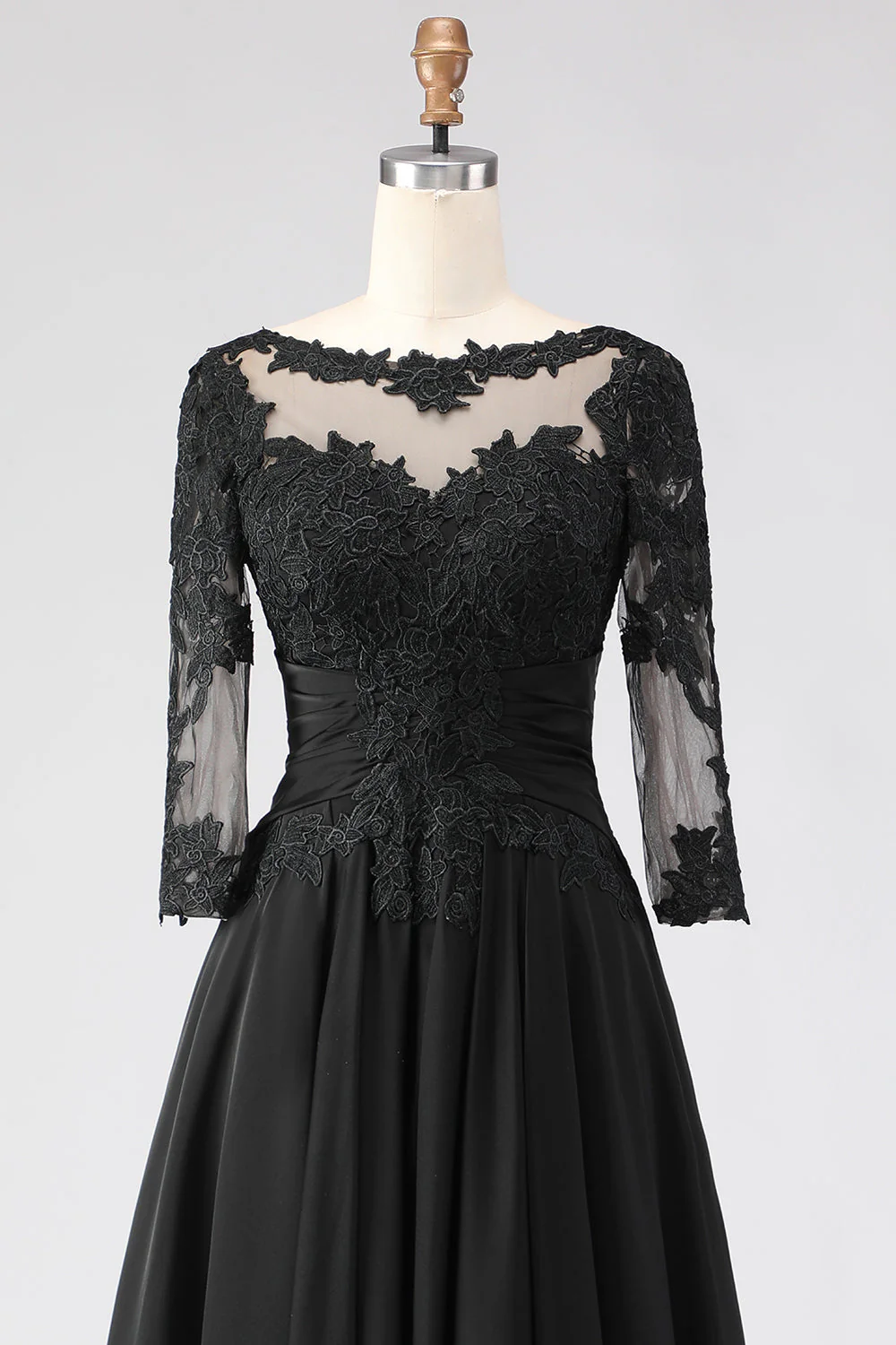 Black A Line Tea Length 3/4 Sleeve Mother of the Bride Dress with Appliques - Image 6