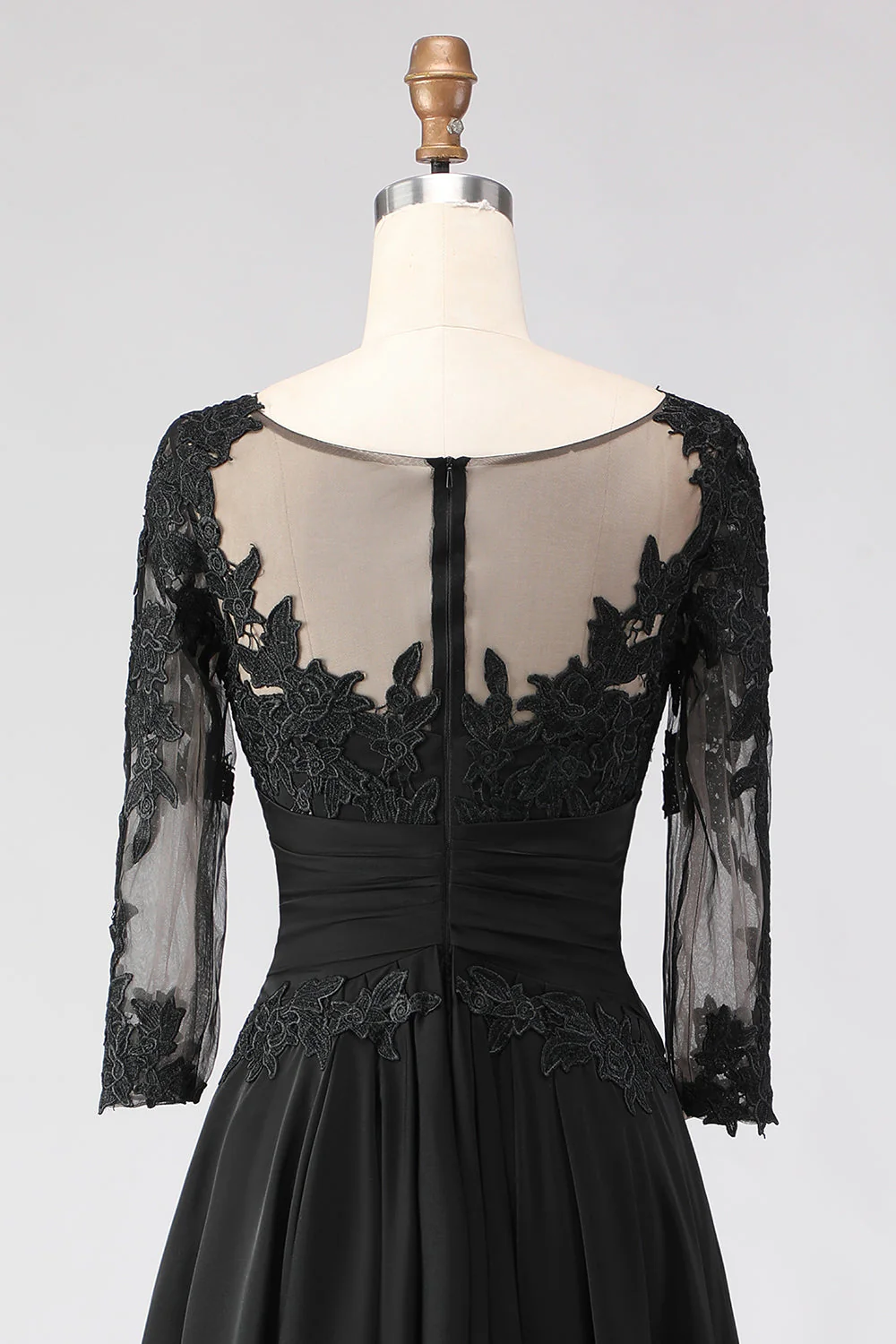 Black A Line Tea Length 3/4 Sleeve Mother of the Bride Dress with Appliques - Image 7