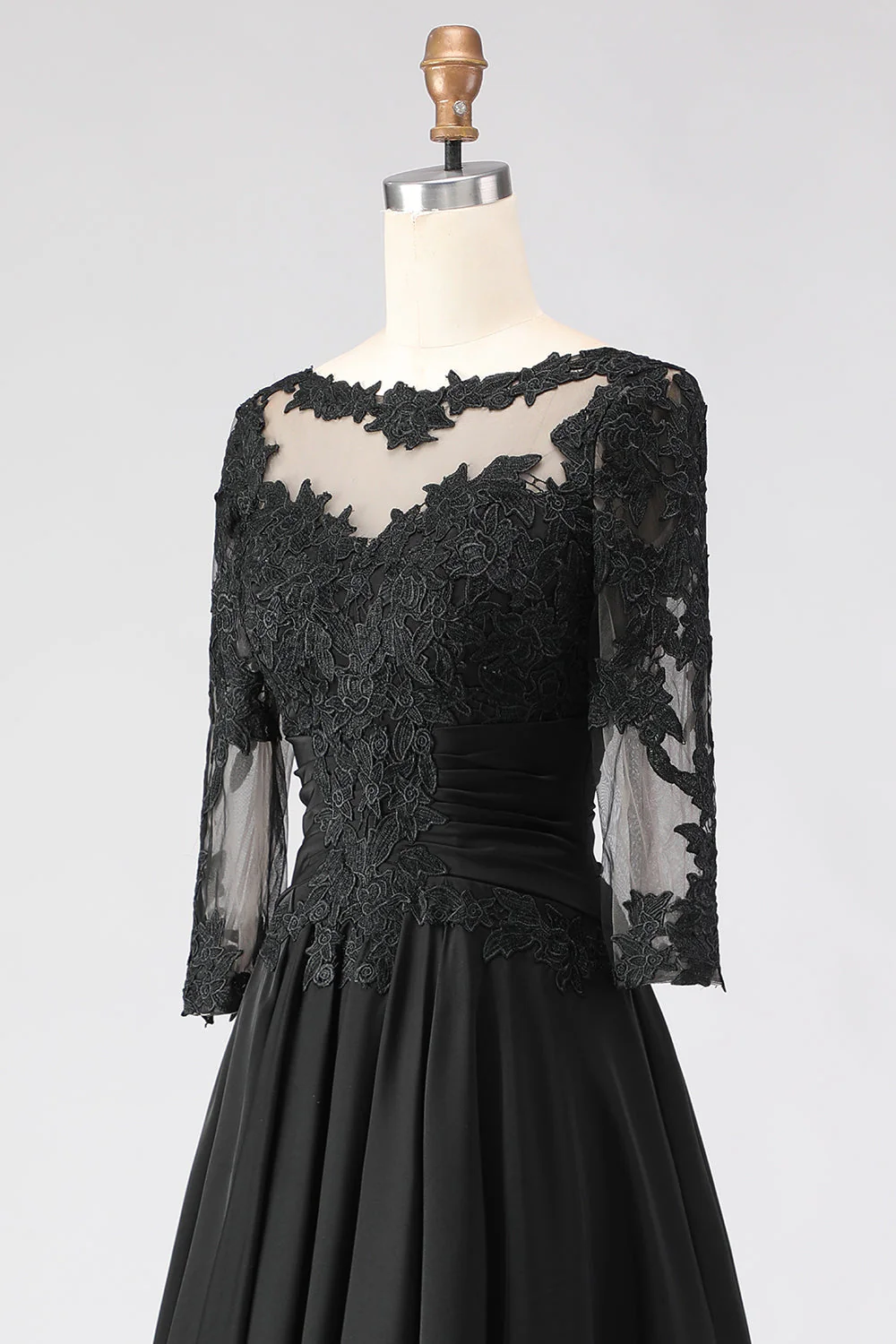 Black A Line Tea Length 3/4 Sleeve Mother of the Bride Dress with Appliques - Image 8