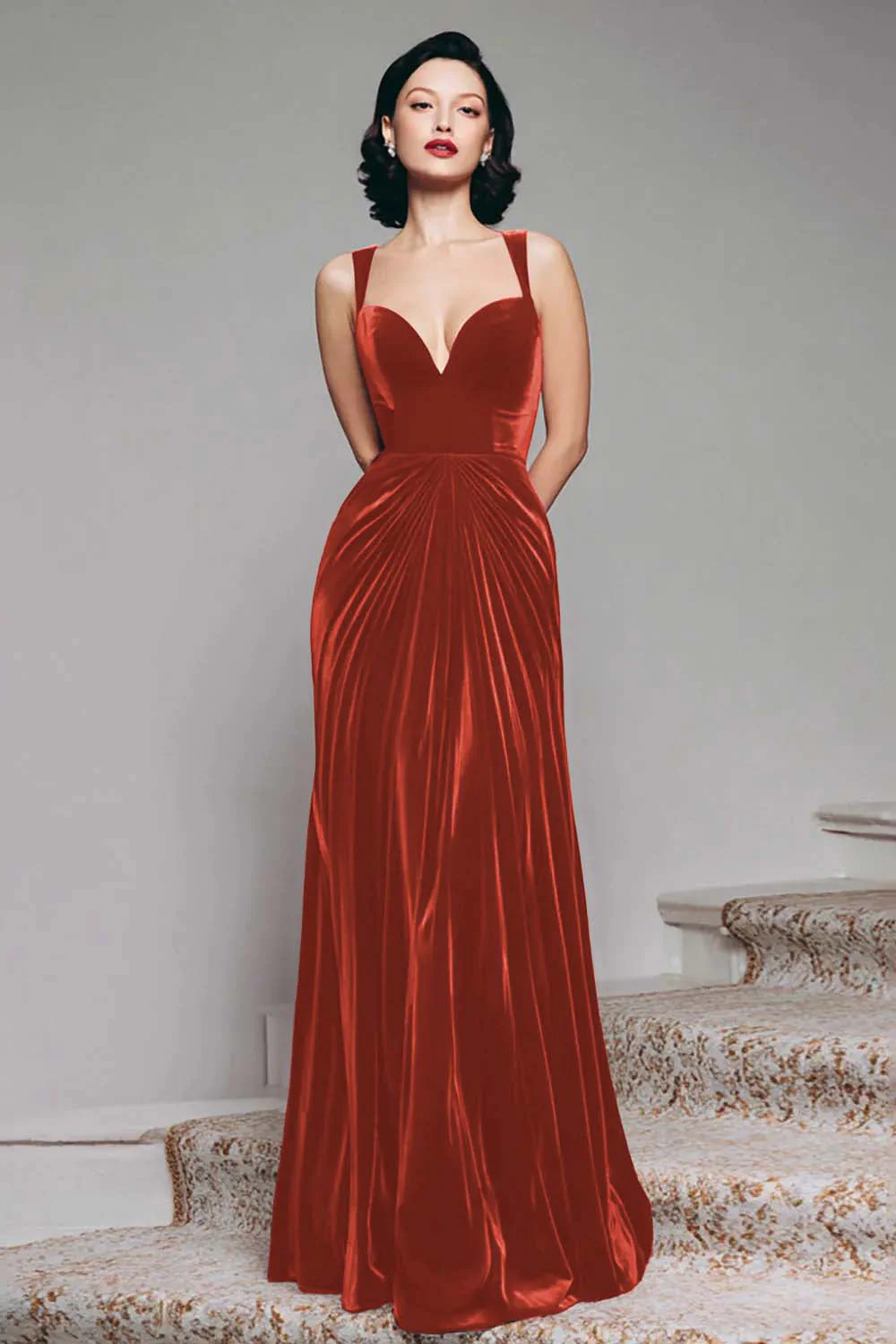 Black A-Line Velvet Long Evening Dress - Image 10