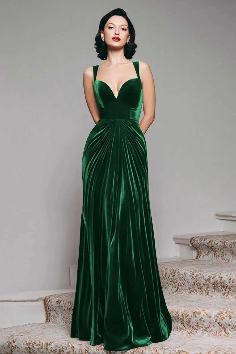 Black A-Line Velvet Long Evening Dress - Image 3
