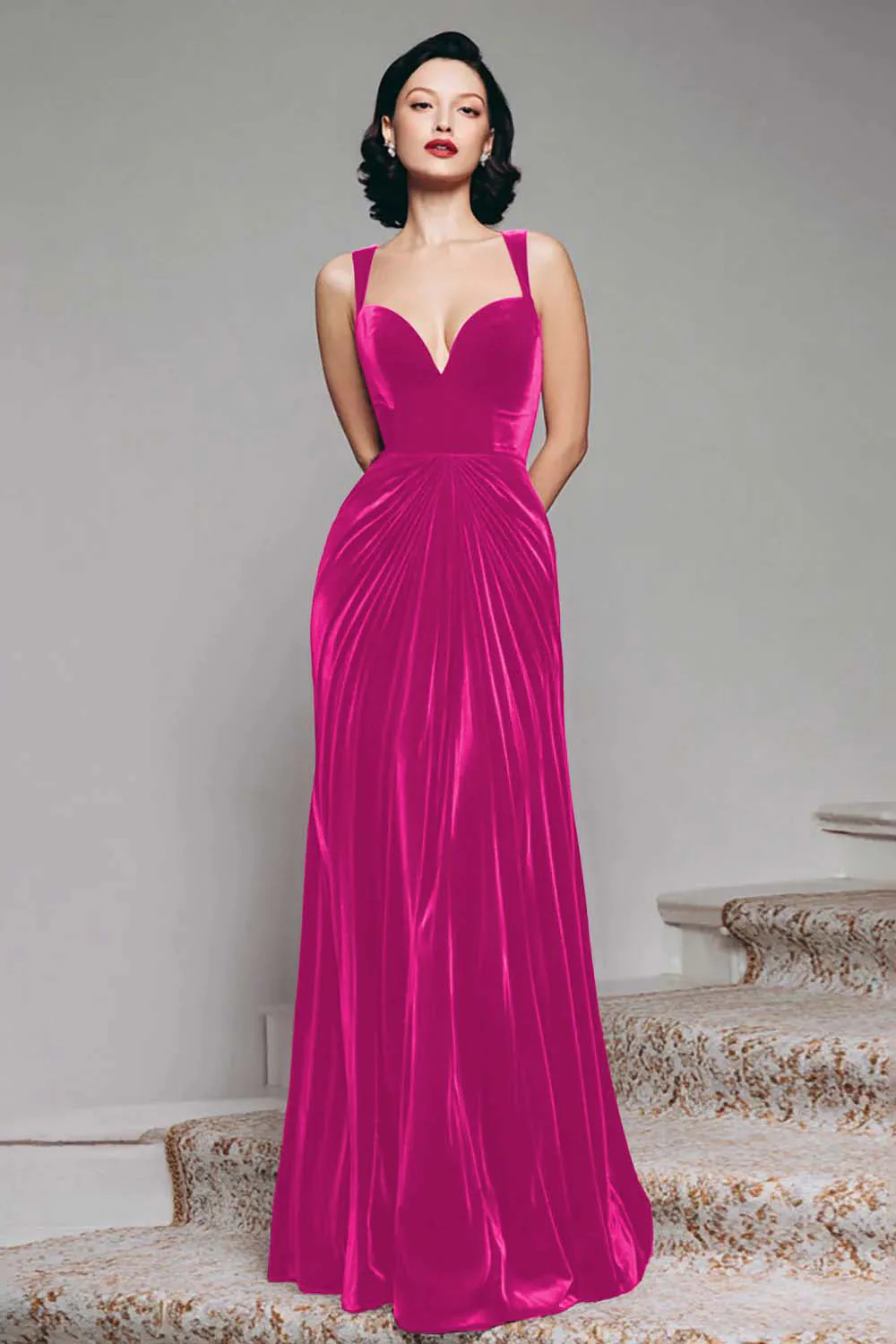 Black A-Line Velvet Long Evening Dress - Image 6
