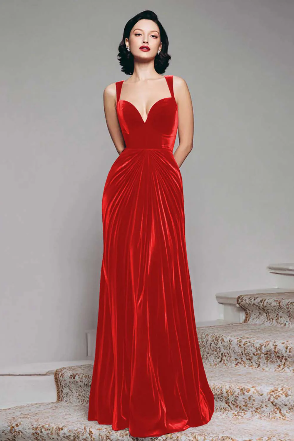 Black A-Line Velvet Long Evening Dress - Image 8