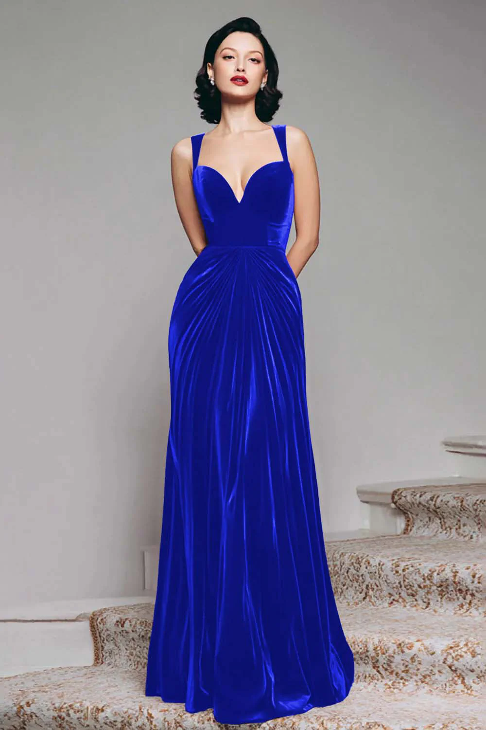 Black A-Line Velvet Long Evening Dress - Image 9