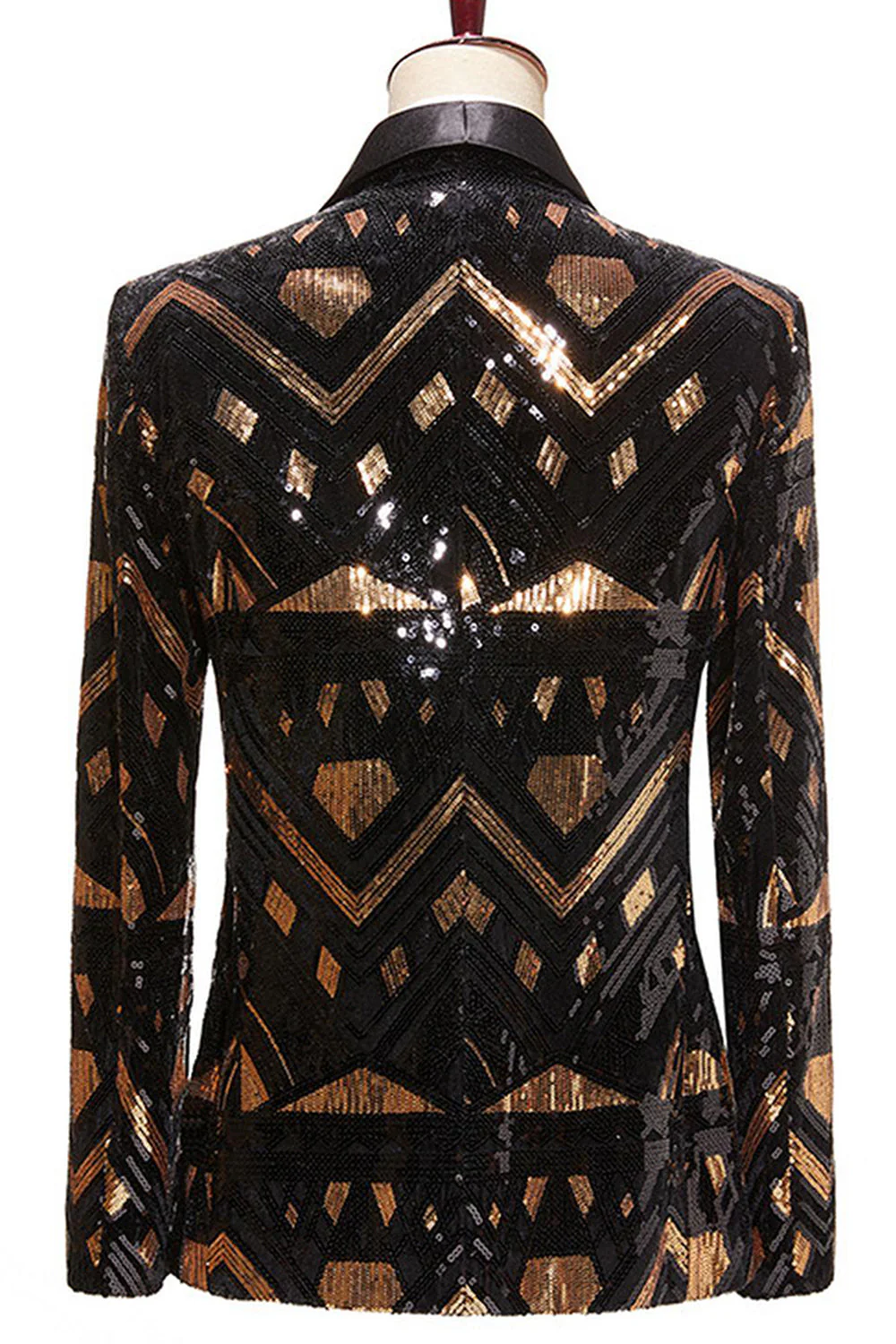 Black and Golden Sequin Shawl Lapel Men's Prom Blazer - Image 2