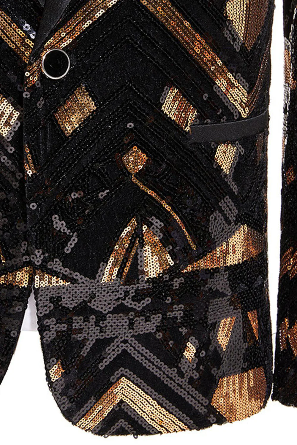 Black and Golden Sequin Shawl Lapel Men's Prom Blazer - Image 5
