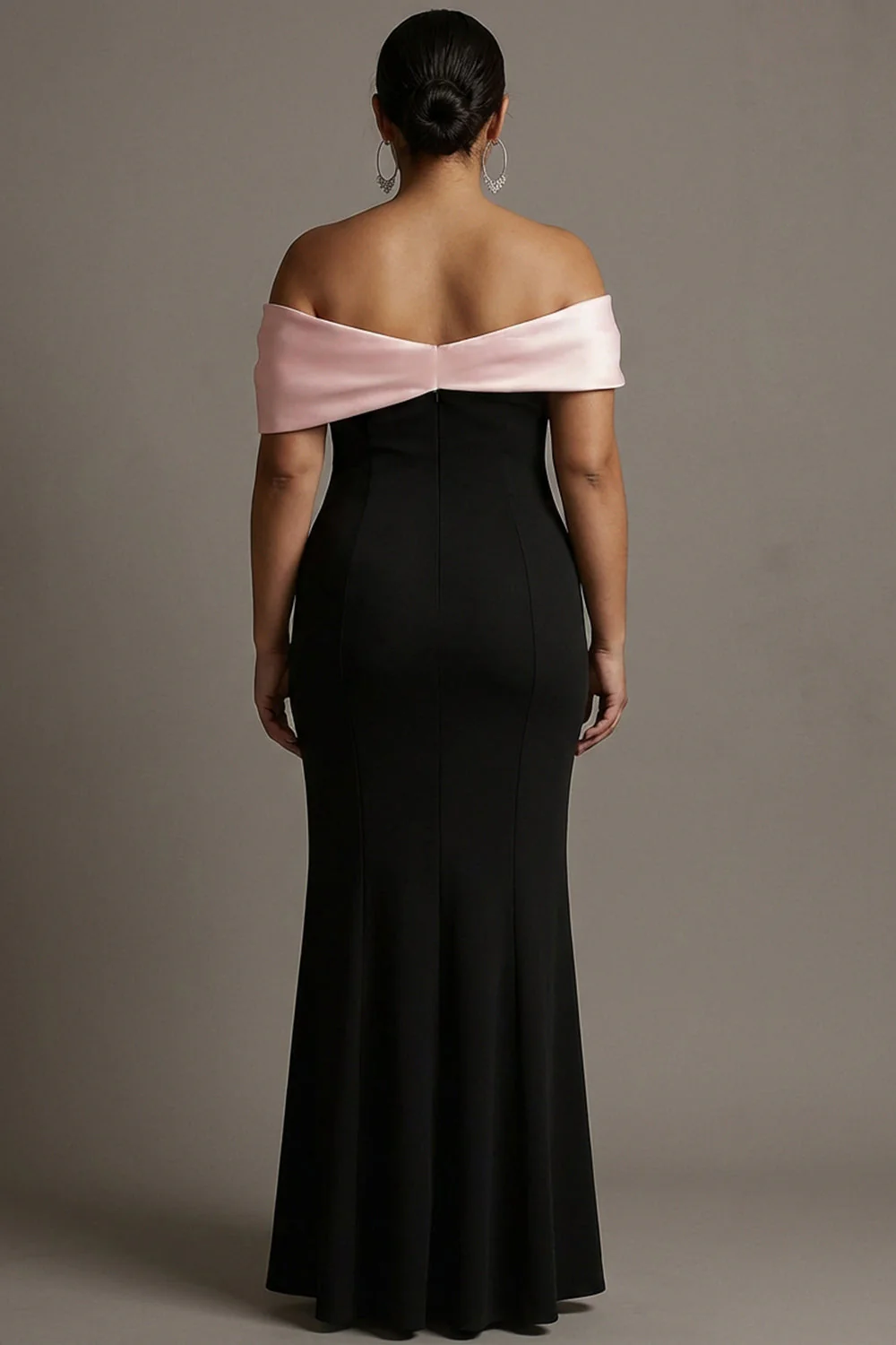 Black and Pink Mermaid Off The Shoulder Satin Long Plus Size Evening Dress - Image 2