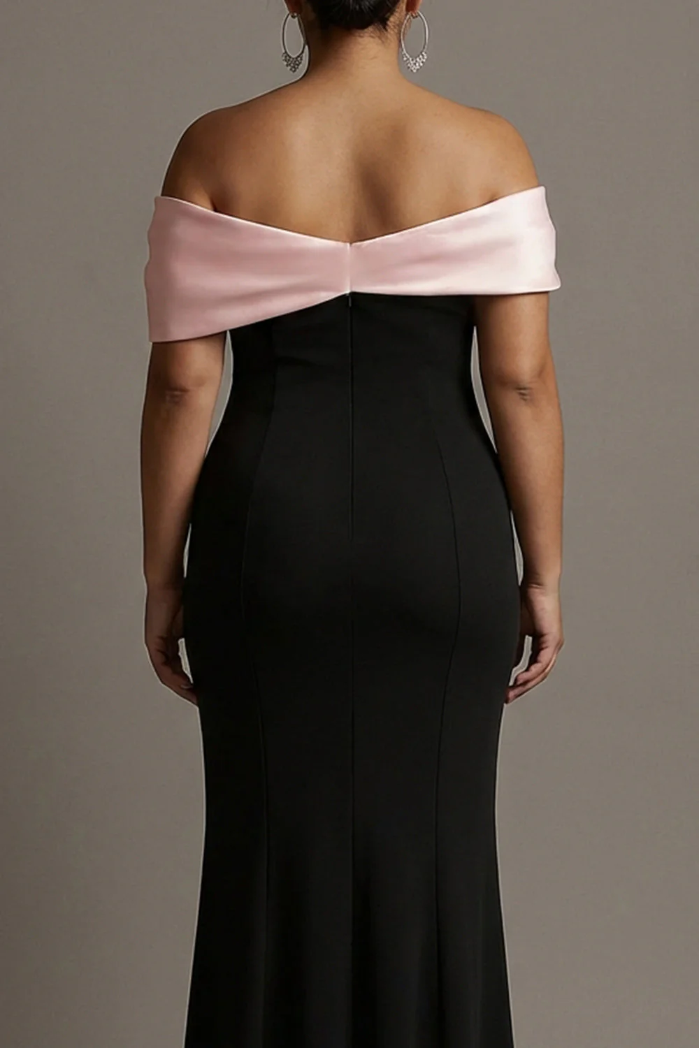 Black and Pink Mermaid Off The Shoulder Satin Long Plus Size Evening Dress - Image 4