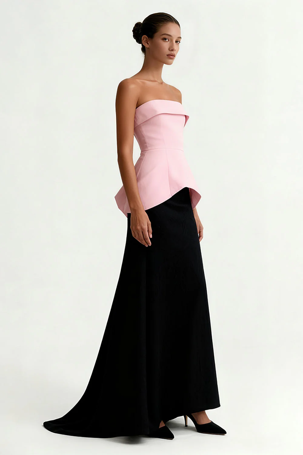 Black and Pink Strapless Sheath Long Formal Dress - Image 3
