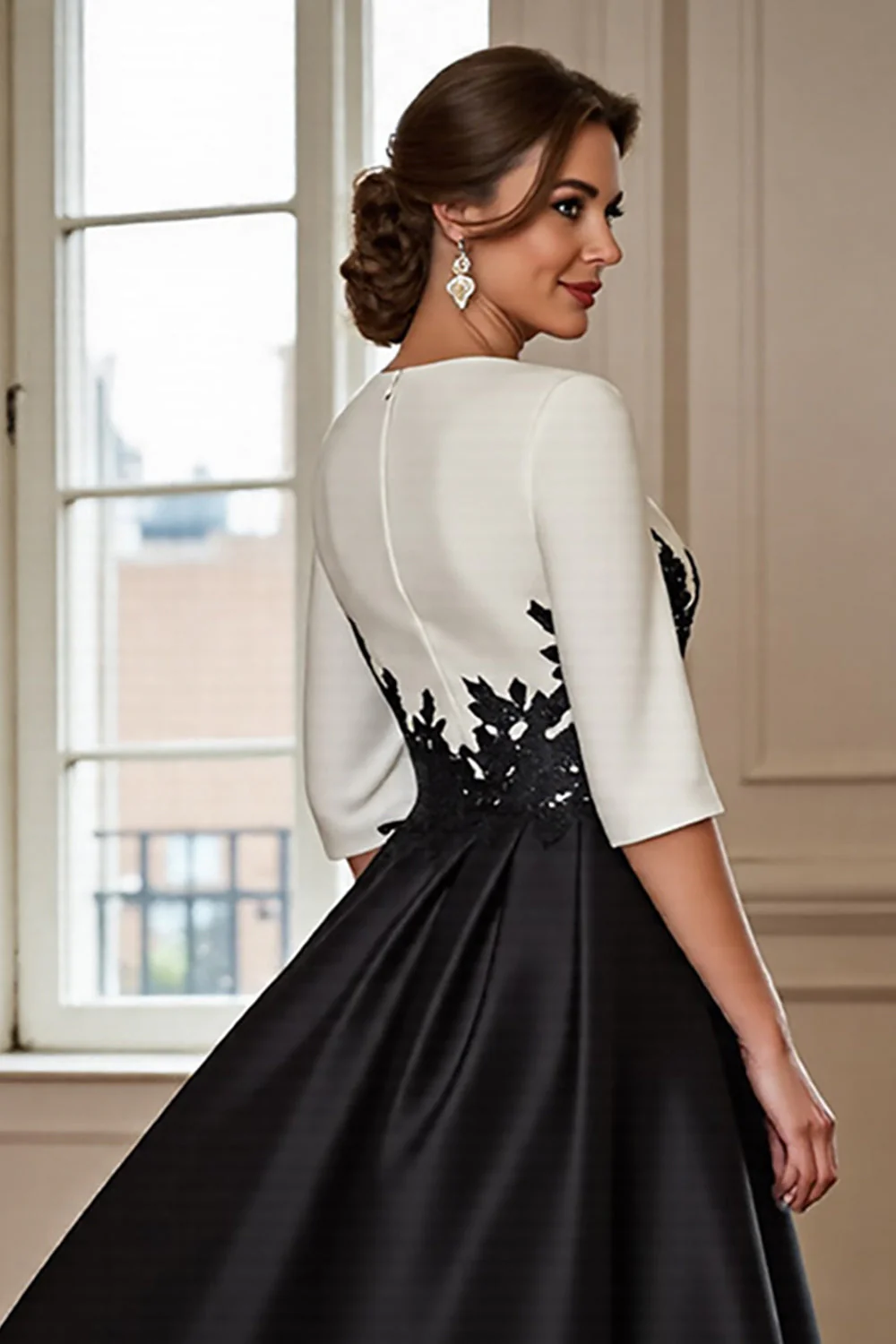 Black and White A Line High Low Mother of the Bride Dress wth Appliques - Image 4