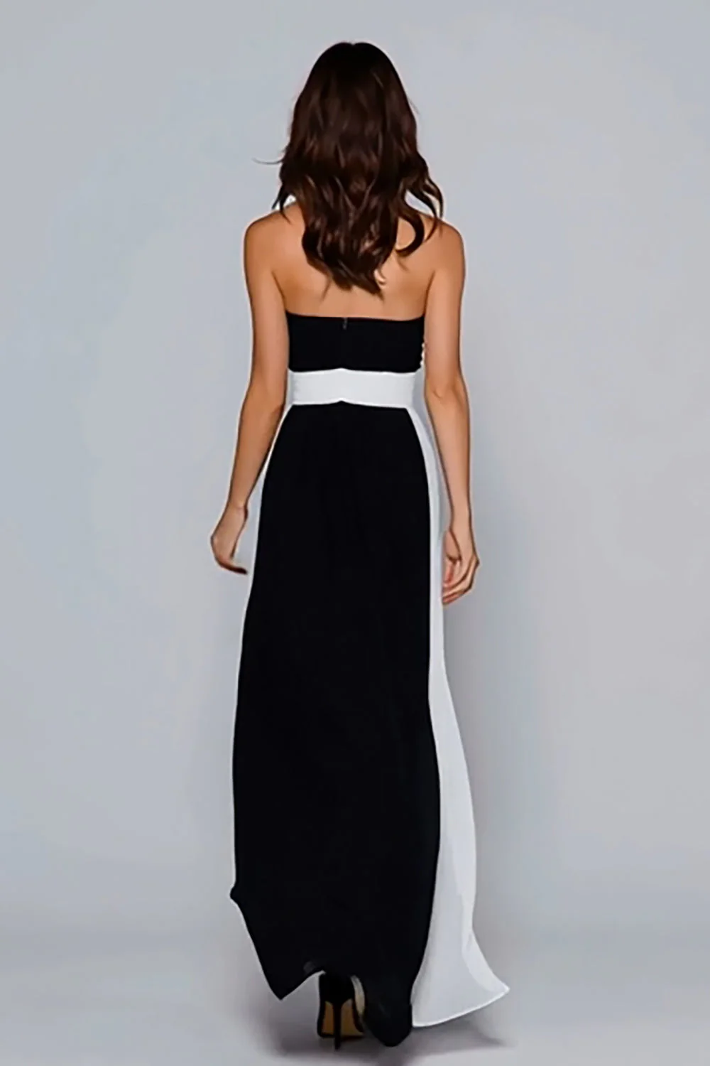 Black and White A Line Strapless Long Evening Dress - Image 2