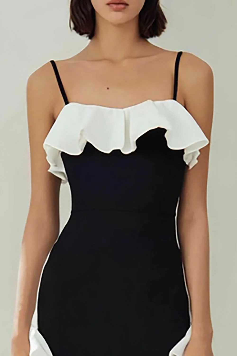 Black and White Bodycon Ruffled Midi Formal Dress - Image 2