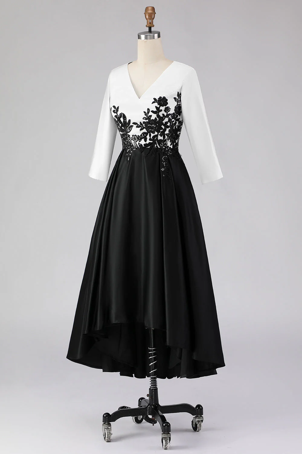 Black and White High Low A Line Mother of the Bride Dress wth Appliques - Image 6