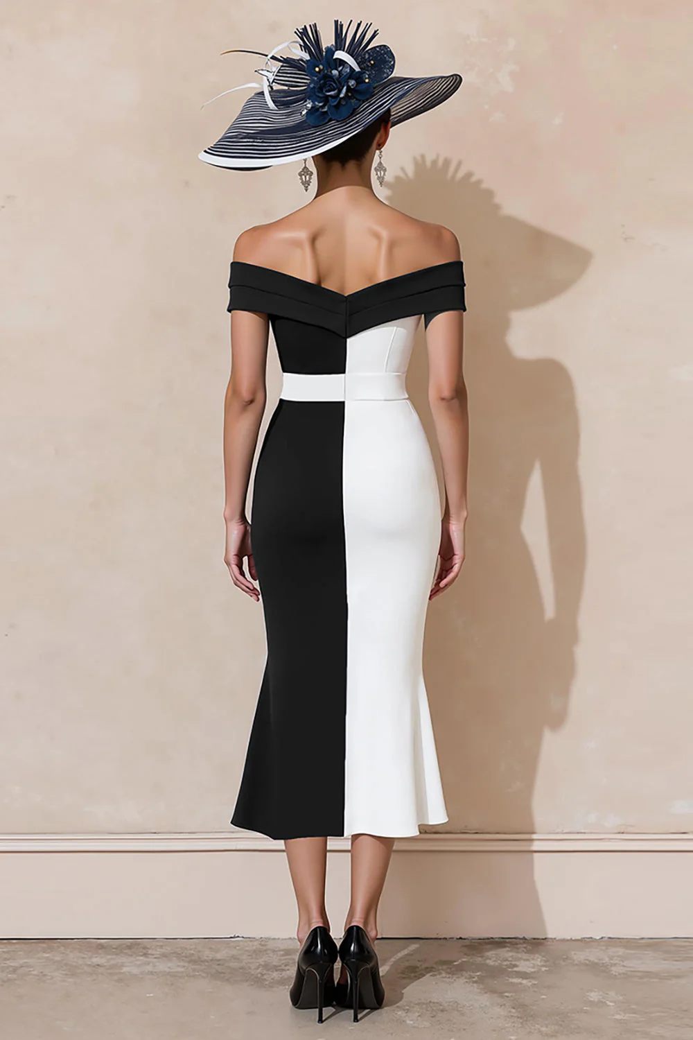 Black and White Mermaid Off The Shoulder Mother Of The Bride Dress - Image 2