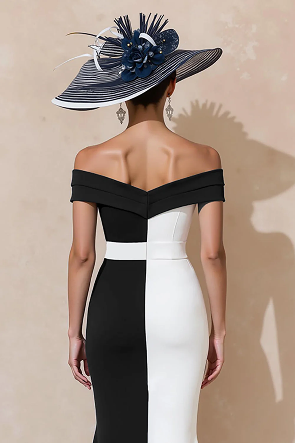 Black and White Mermaid Off The Shoulder Mother Of The Bride Dress - Image 4
