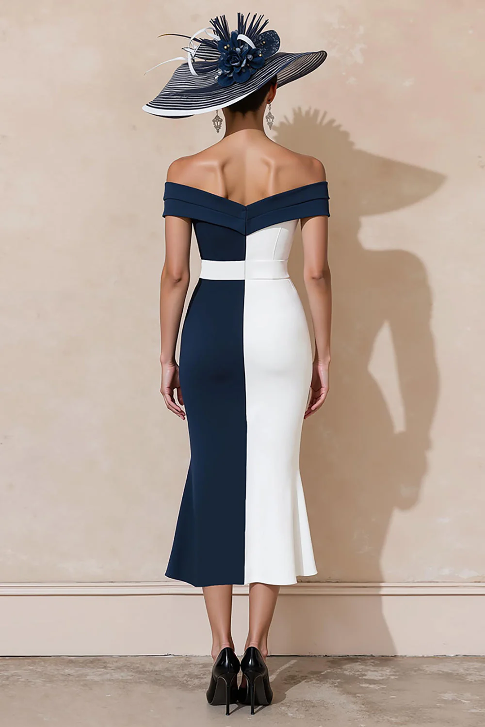 Black and White Mermaid Off The Shoulder Mother Of The Bride Dress - Image 6