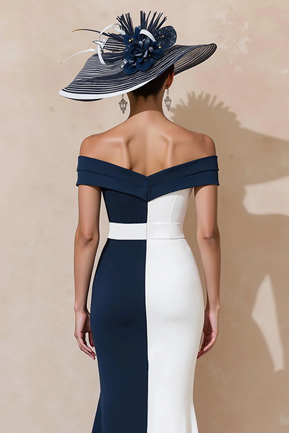 Black and White Mermaid Off The Shoulder Mother Of The Bride Dress - Image 8
