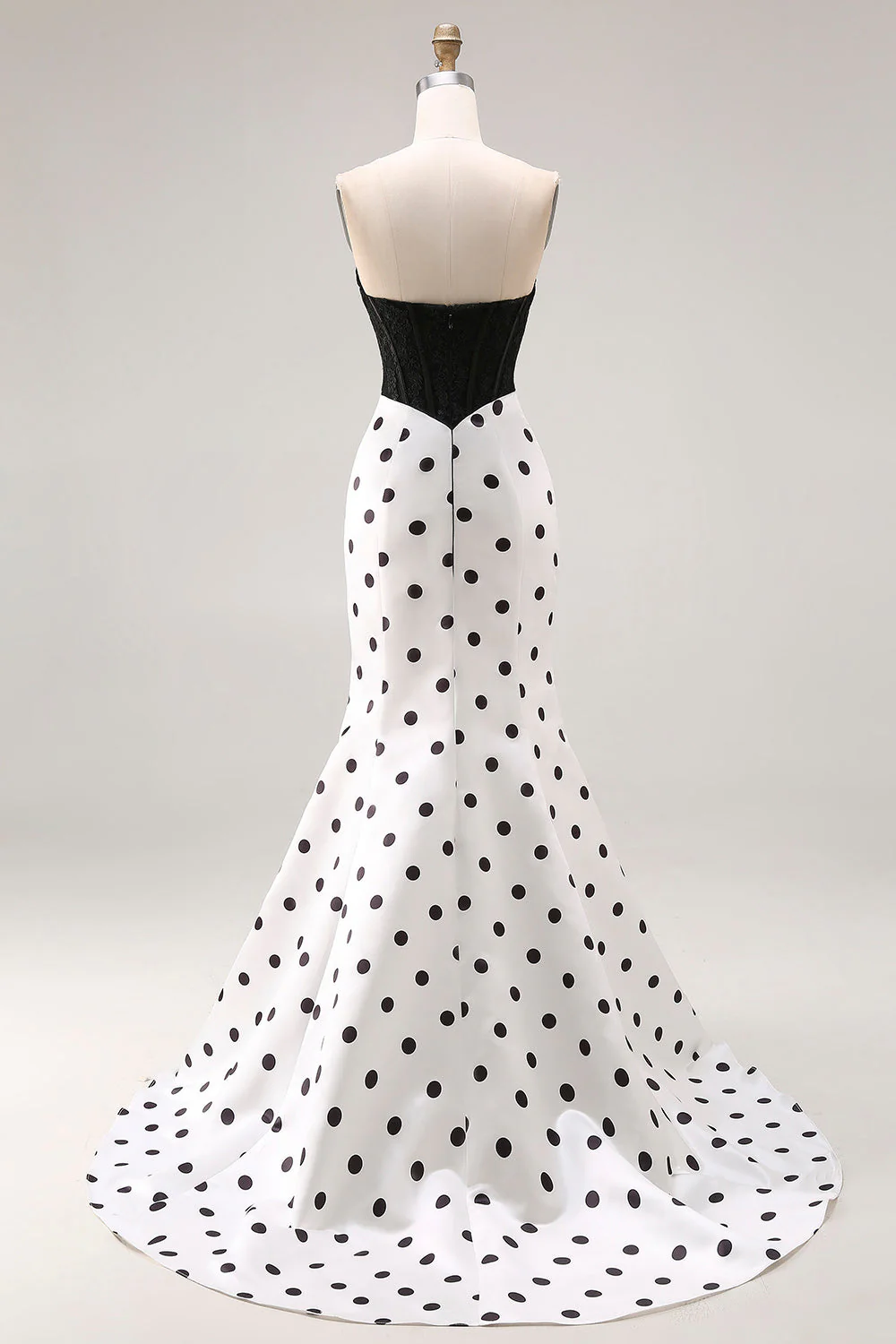 Black and White Polka Dots Sweetheart Mermaid Long Corset Prom Dress - Image 4