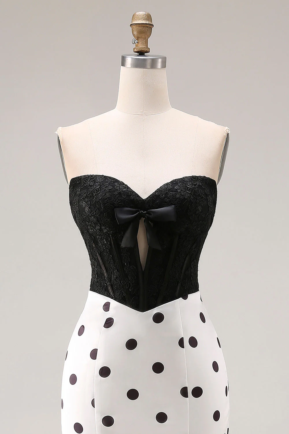 Black and White Polka Dots Sweetheart Mermaid Long Corset Prom Dress - Image 6