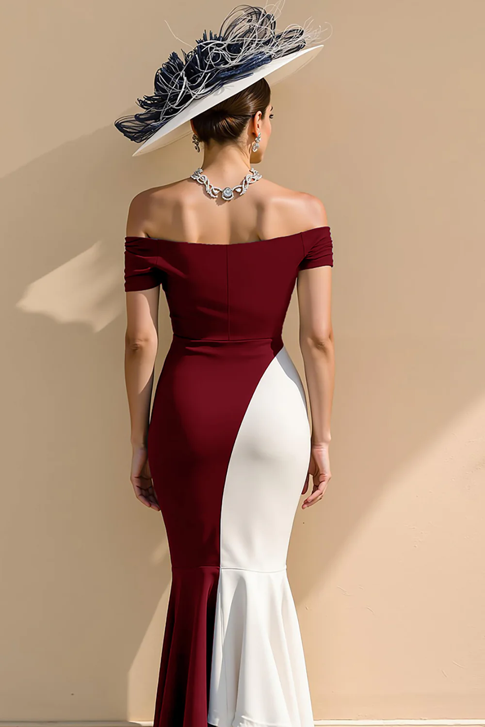 Black and White Satin Mermaid Off the Shoulder Long Mother of the Bride Dress - Image 10