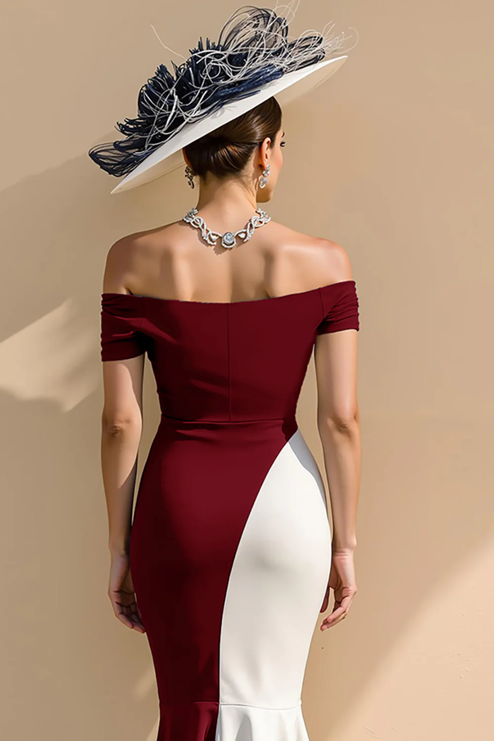 Black and White Satin Mermaid Off the Shoulder Long Mother of the Bride Dress - Image 12