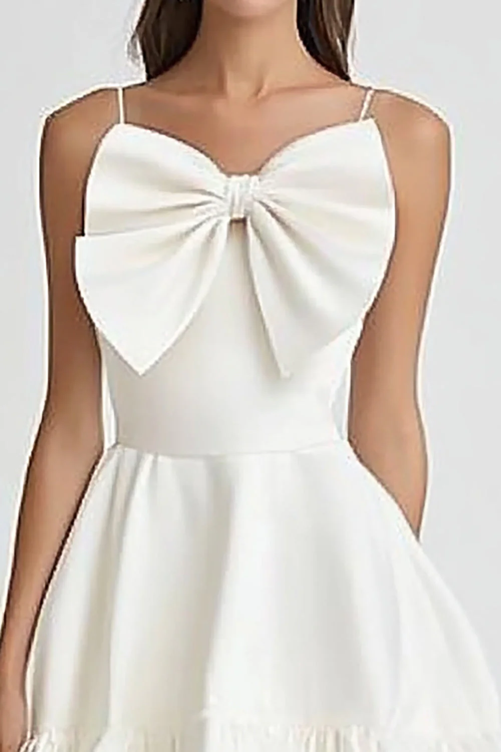 Black and White Spaghetti Straps Satin Short Graduation Dress with Bow - Image 2