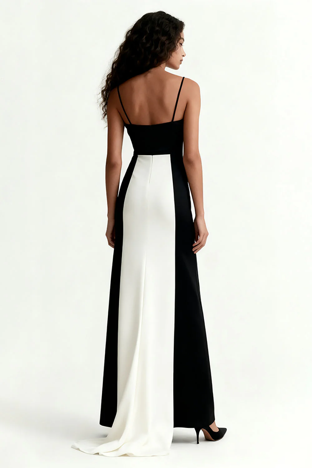 Black and White Spaghetti Straps Sheath Long Formal Dress - Image 2