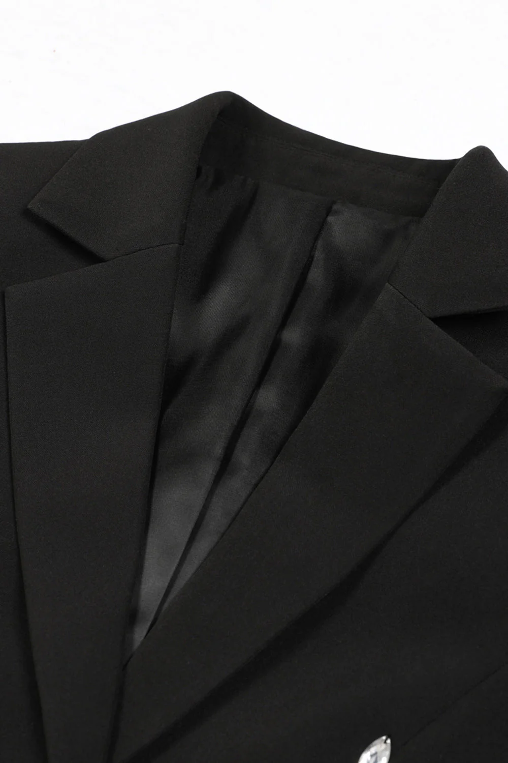 Black Beaded Embroidered Double Breasted Notched Lapel Blazer - Image 3