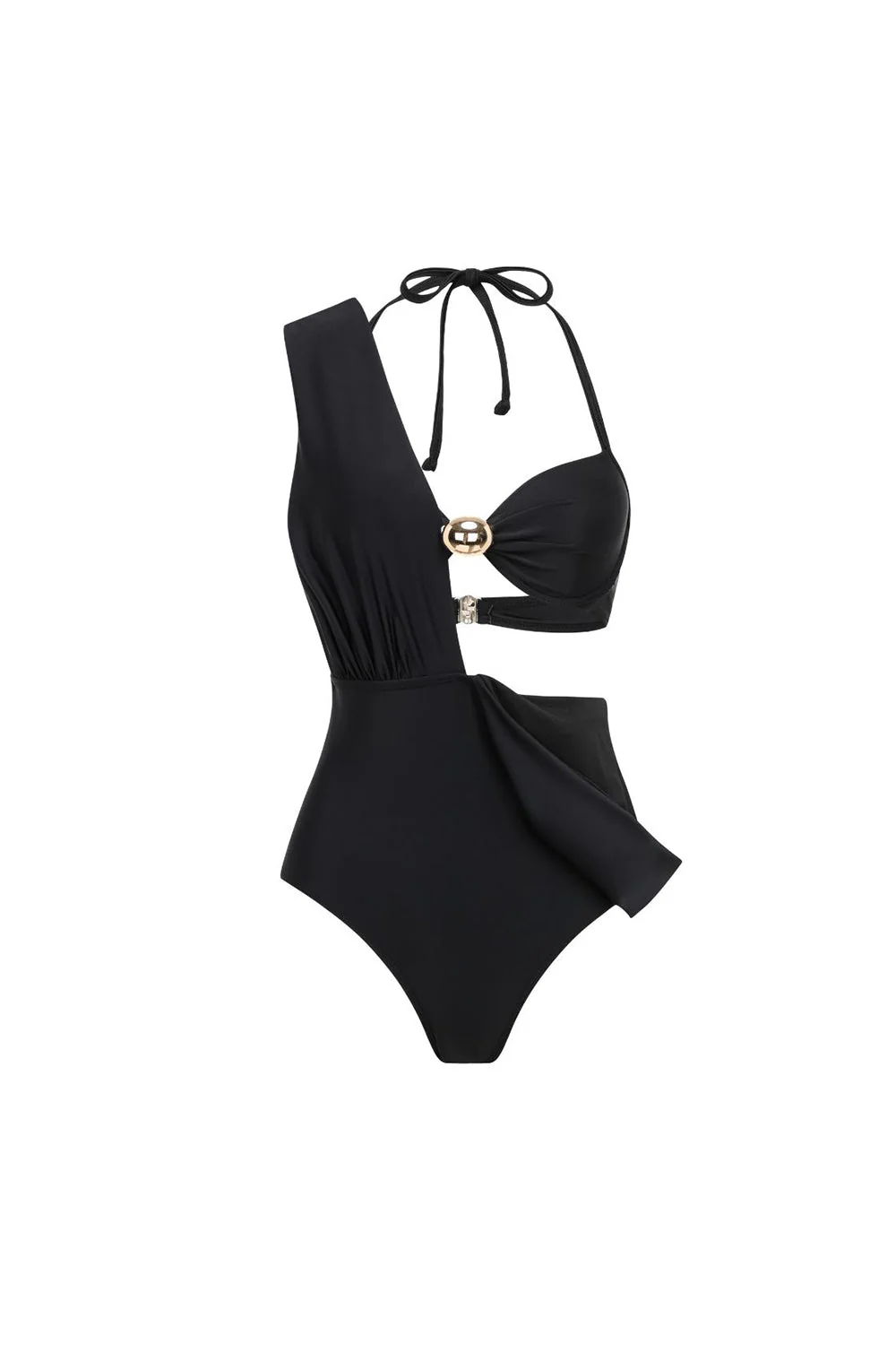 Black Convertible 3 Piece Halter Swimsuit with Cover Up - Image 2