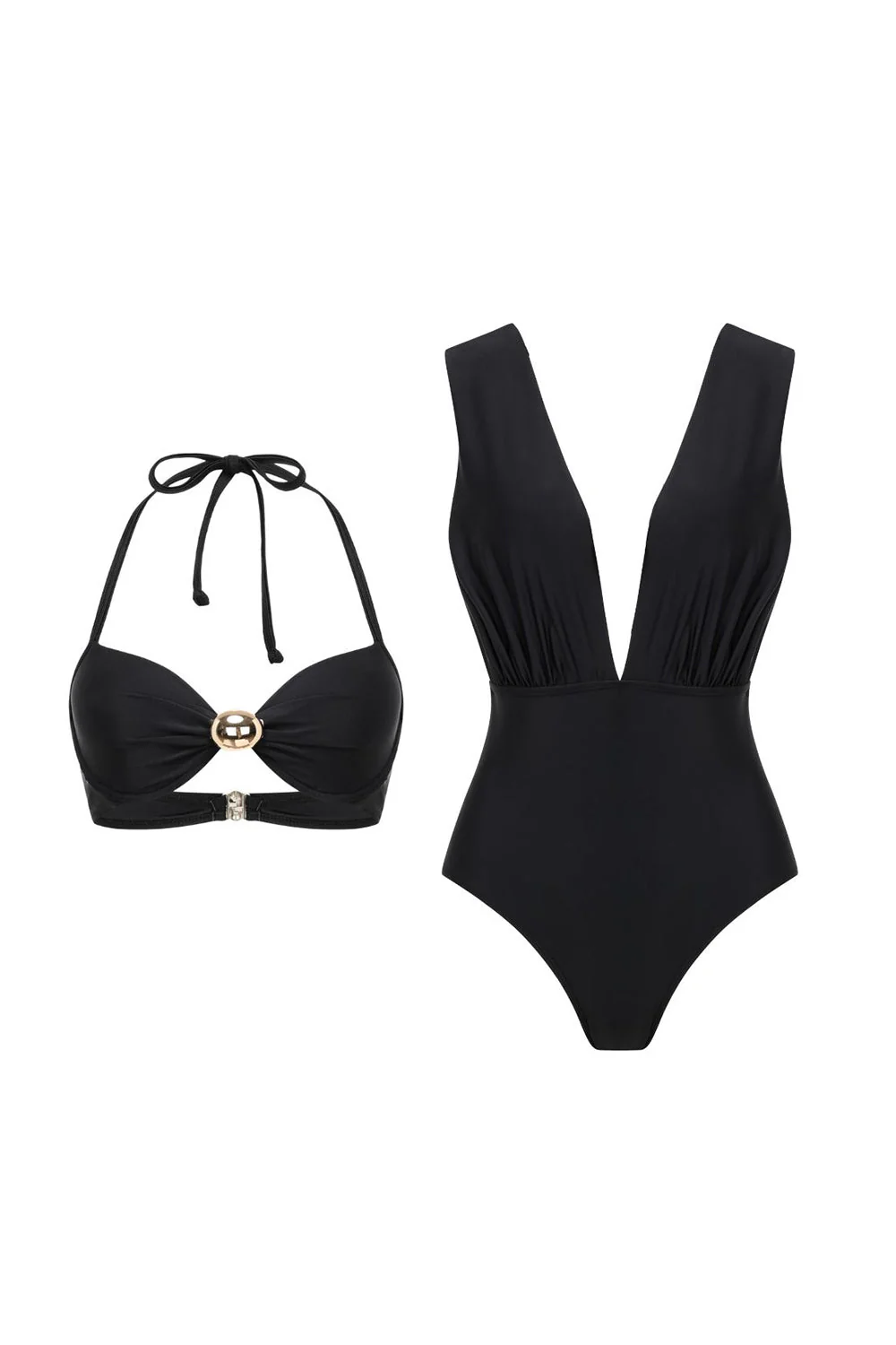 Black Convertible 3 Piece Halter Swimsuit with Cover Up - Image 6
