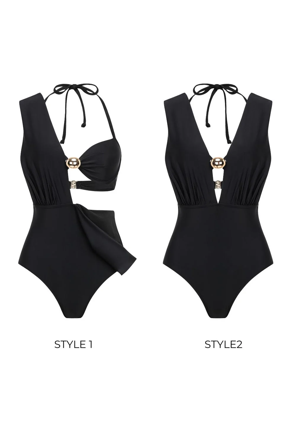 Black Convertible 3 Piece Halter Swimsuit with Cover Up - Image 7