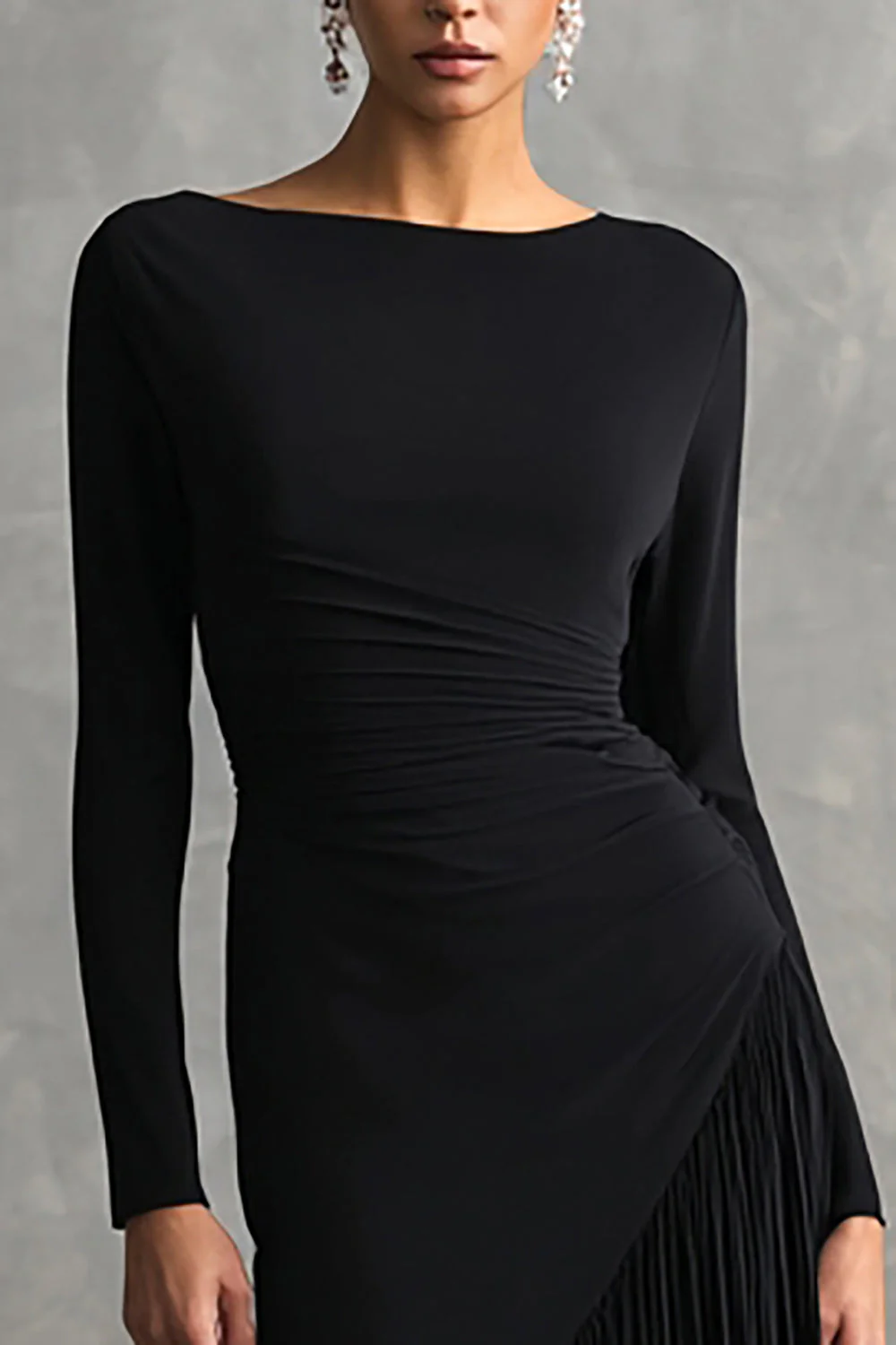 Black Mermaid Long Evening Dress with Ruffles - Image 3