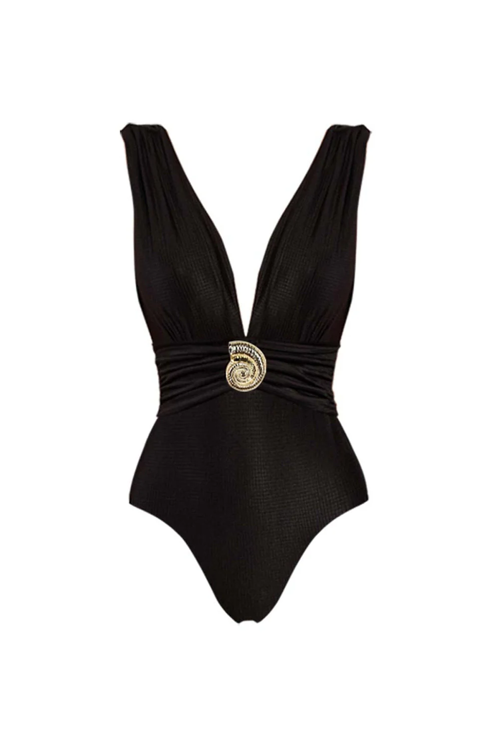 Black Deep V Neck 2 Piece Tummy Control Swimsuit with Cover Up Skirt - Image 2