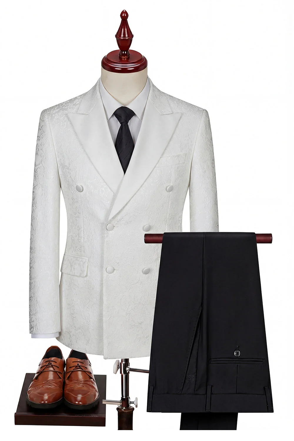 Black Double Breasted Peaked Lapel 3-Piece Men's Suits - Image 3