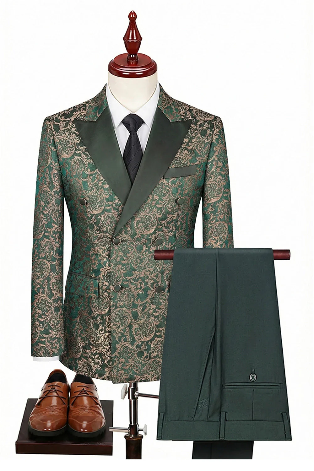 Black Double Breasted Peaked Lapel 3-Piece Men's Suits - Image 5