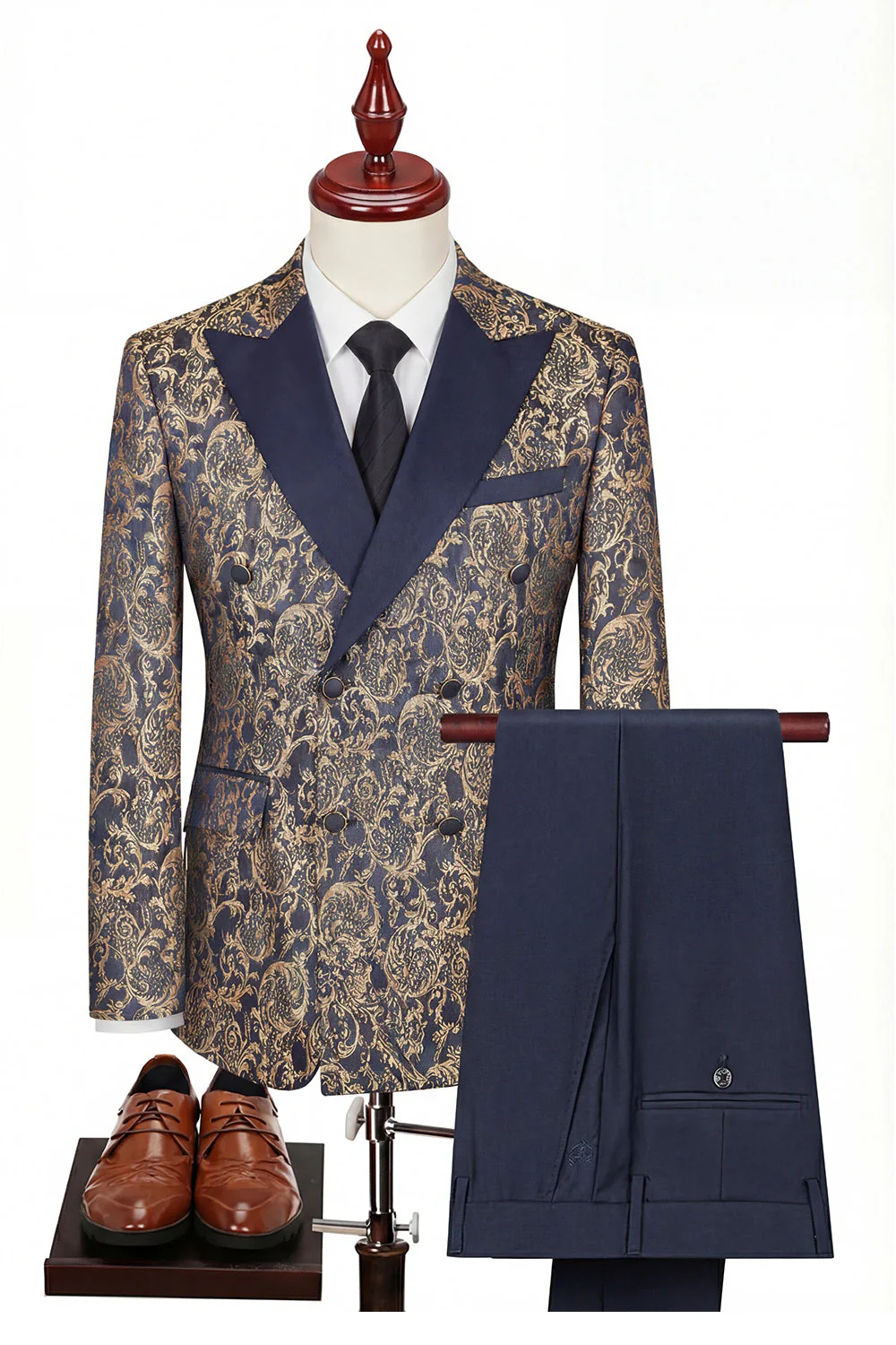 Black Double Breasted Peaked Lapel 3-Piece Men's Suits - Image 7