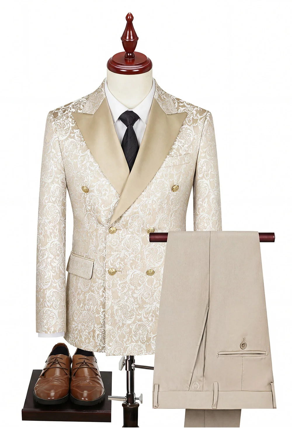 Black Double Breasted Peaked Lapel 3-Piece Men's Suits - Image 9
