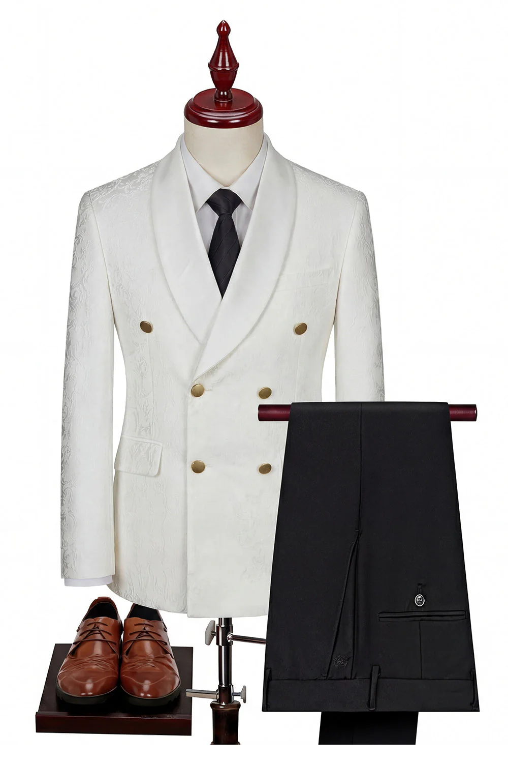 Black Double Breasted Shawl Lapel 3-Piece Men's Suits - Image 3