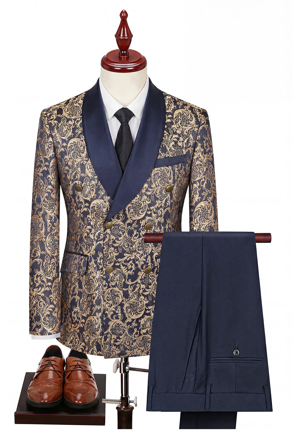 Black Double Breasted Shawl Lapel 3-Piece Men's Suits - Image 7