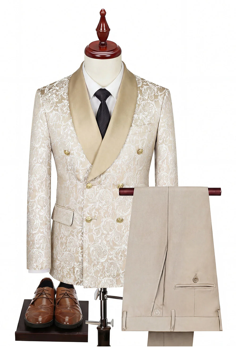 Black Double Breasted Shawl Lapel 3-Piece Men's Suits - Image 9