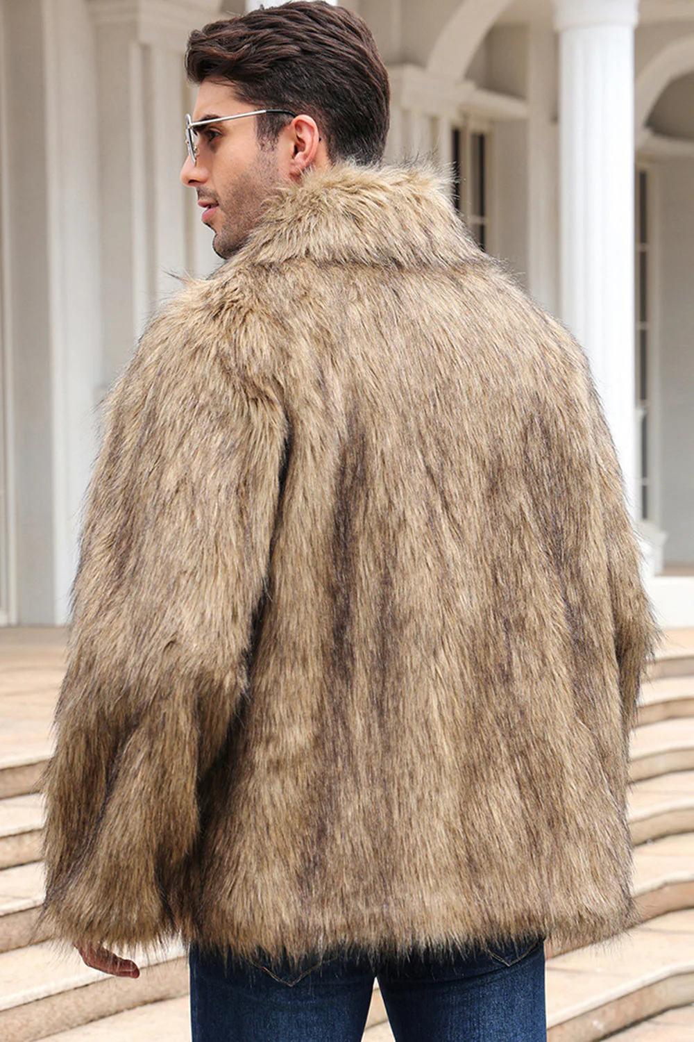Black Fluffy Faux Fur Winter Men's Coat - Image 7