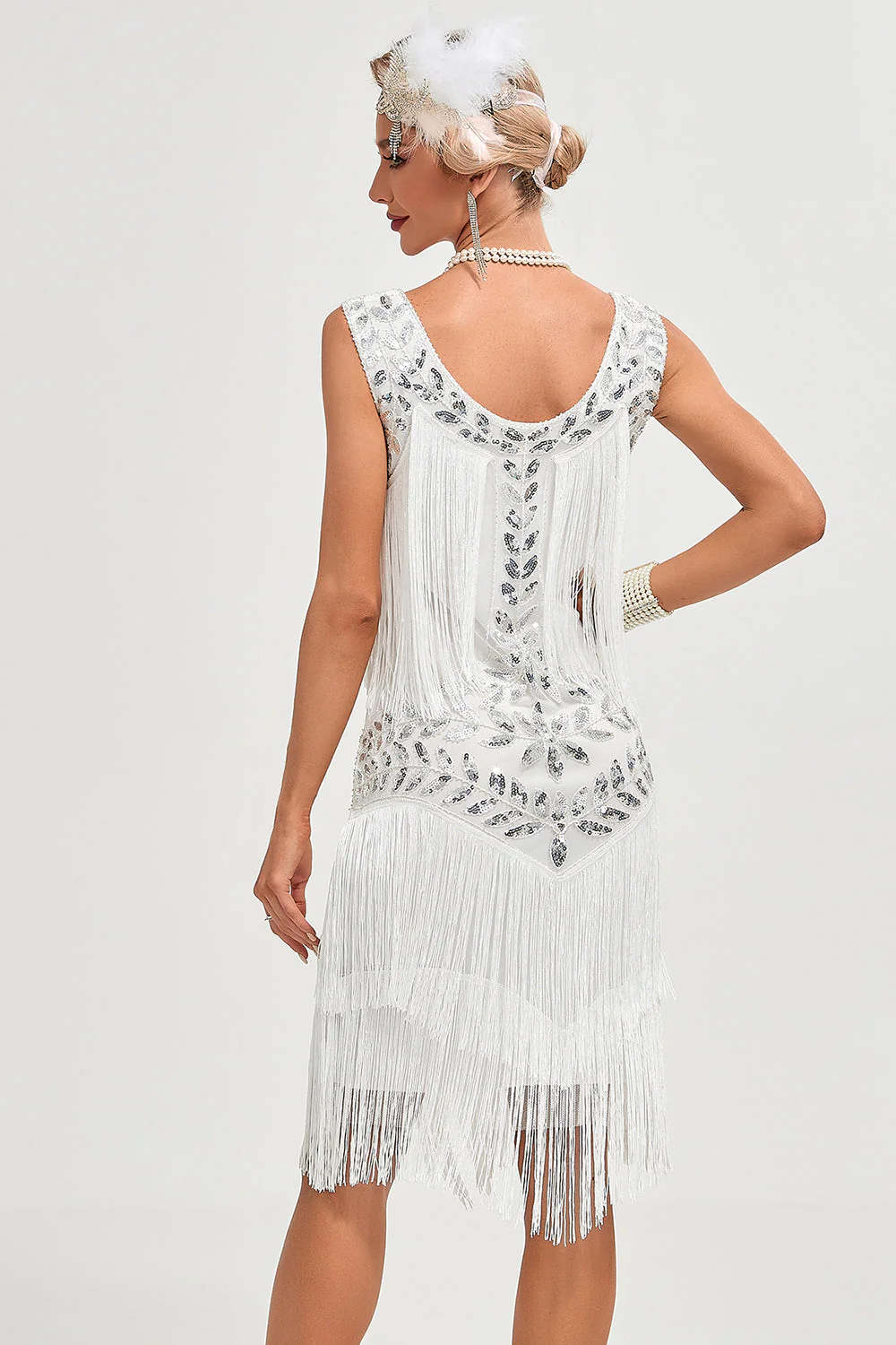 Plus Size Champagne Gatsby 1920s Flapper Dress with Sequins and Fringes - Image 23